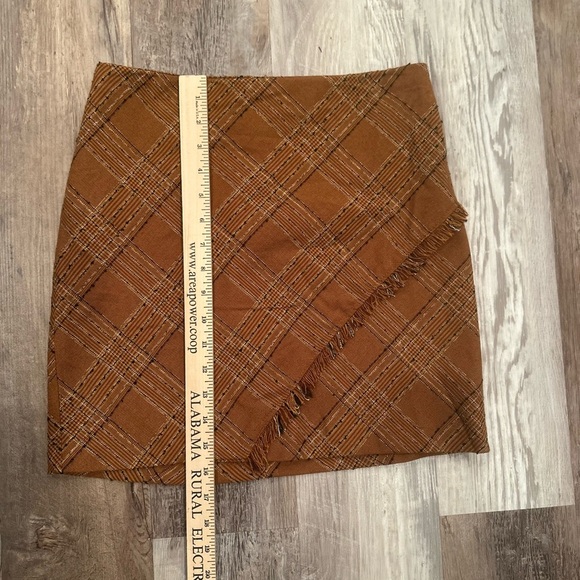 Free People Brown Plaid Tweed Fringe Mini Skirt Fall Preppy Academia Sz 4 - Picture 5 of 9